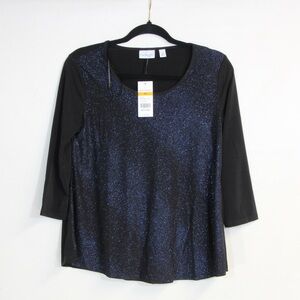 Kim Rogers Petite Winter Wonderland Blue Milky Way 3/4 Sleeve Blouse NWT